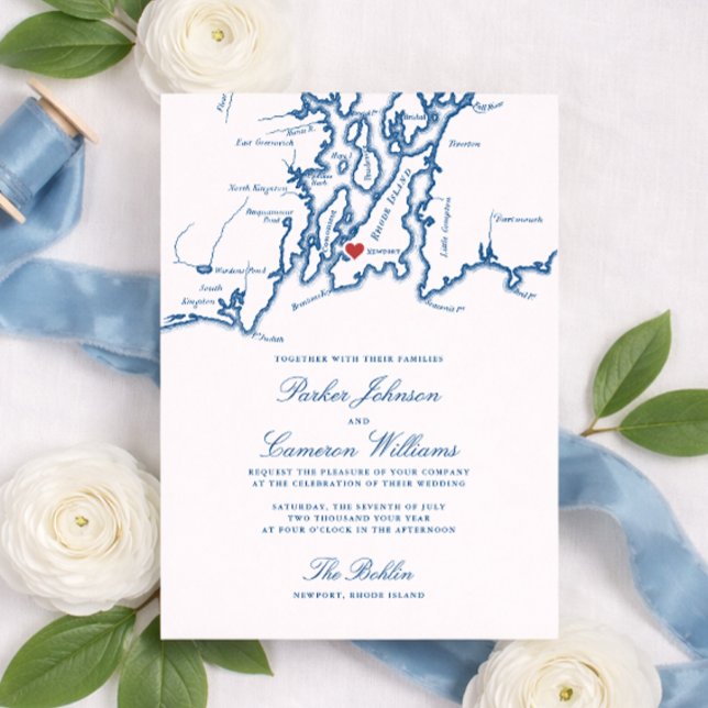 Convites The Bohlin Wedding Invitation – Newport RI Map (The Bohlin Wedding Invitation Newport RI Wedding at  Newport Yachting Club by Coastal Map Designs)