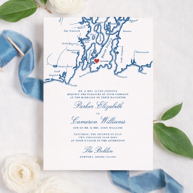 Convites The Bohlin Wedding Invitation – Newport RI Map (The Bohlin Wedding Invitation Newport Harbor Rhode Island Elegant Wedding Newport Yachting Club)