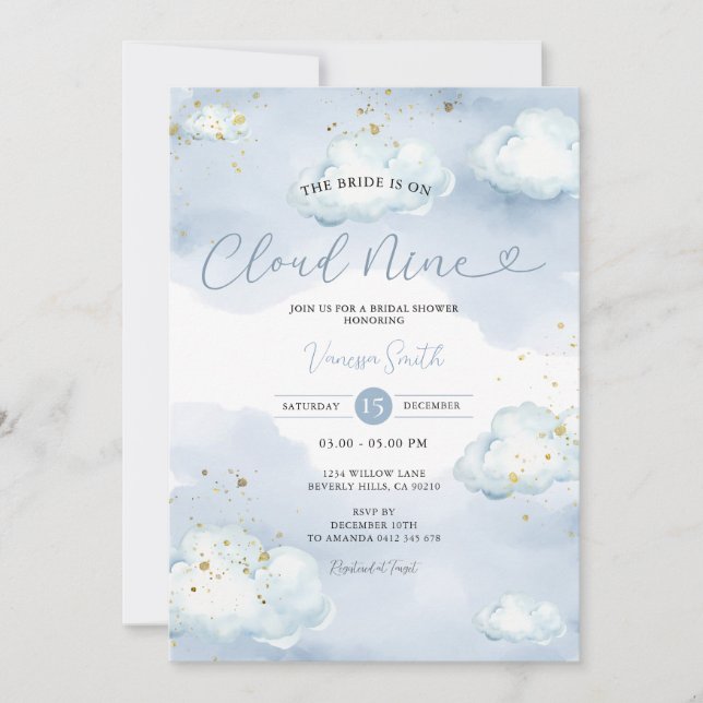 Convites The Bride is Cloud Nine Bridal Shower Gold Glitter (Frente)