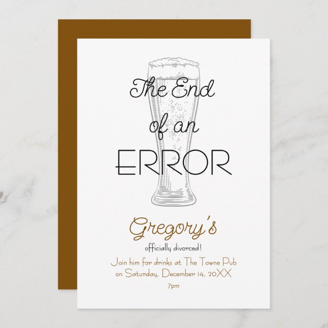 Convites The End of an Error Beer Divorce Party (Frente/Verso)