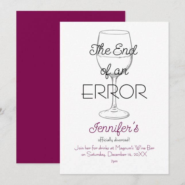 Convites The End of an Error Wine Divorce Party Invitation (Frente/Verso)