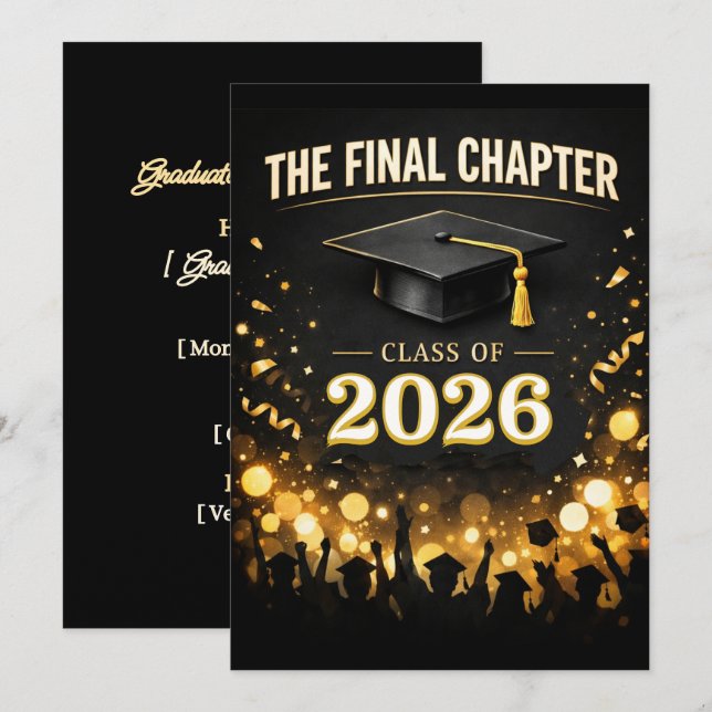 Convites The Final Chapter Elegant Graduation Party Custom (Frente/Verso)