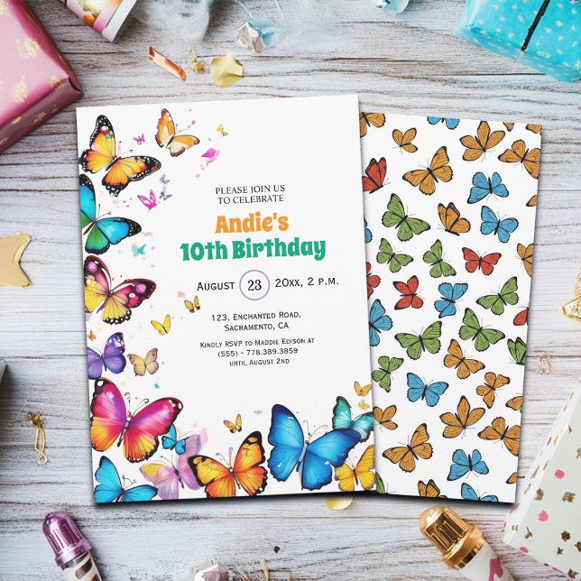 Convites The Joy of Butterflies 10th Birthday Invitation (Criador carregado)
