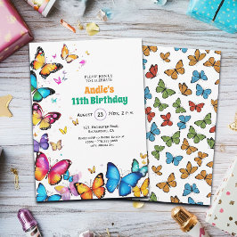 Convites The Joy of Butterflies 11th Birthday Invitation