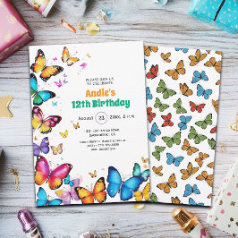 Convites The Joy of Butterflies 12th Birthday Invitation