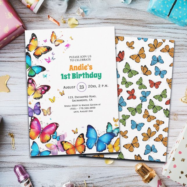 Convites The Joy of Butterflies 1st Birthday Invitation (Criador carregado)