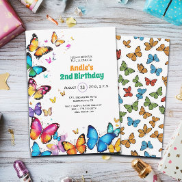 Convites The Joy of Butterflies 2nd Birthday Invitation