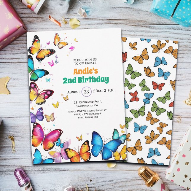 Convites The Joy of Butterflies 2nd Birthday Invitation (Criador carregado)