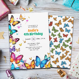Convites The Joy of Butterflies 4th Birthday Invitation