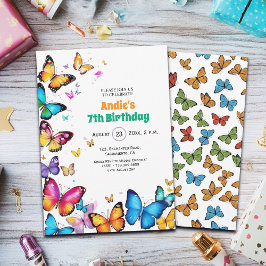 Convites The Joy of Butterflies 7th Birthday Invitation