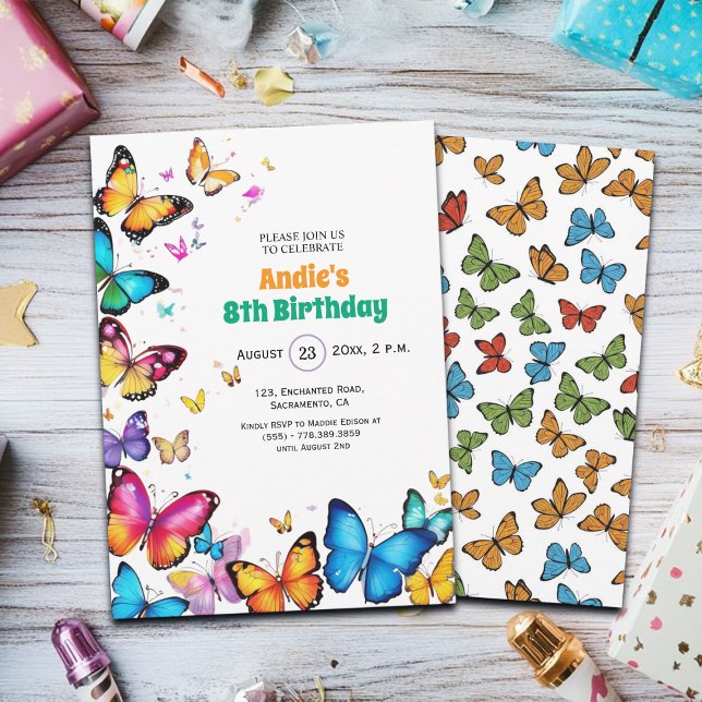 Convites The Joy of Butterflies 8th Birthday Invitation (Criador carregado)