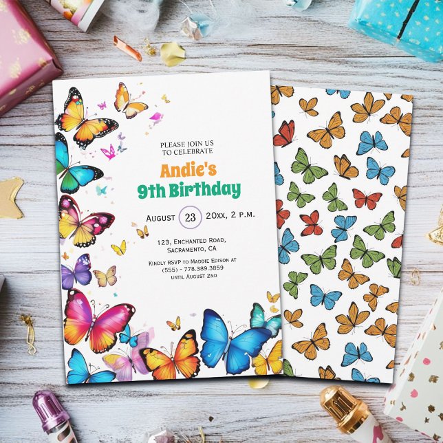 Convites The Joy of Butterflies 9th Birthday Invitation (Criador carregado)