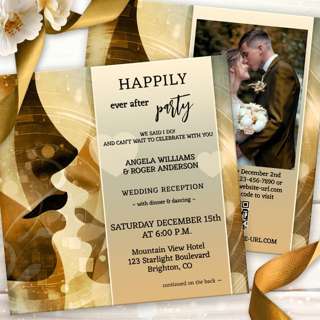Convites The Kiss Happily Ever After All in One Wedding (Modern unique all in one happily ever after wedding party invitation featuring a kiss - QR code)