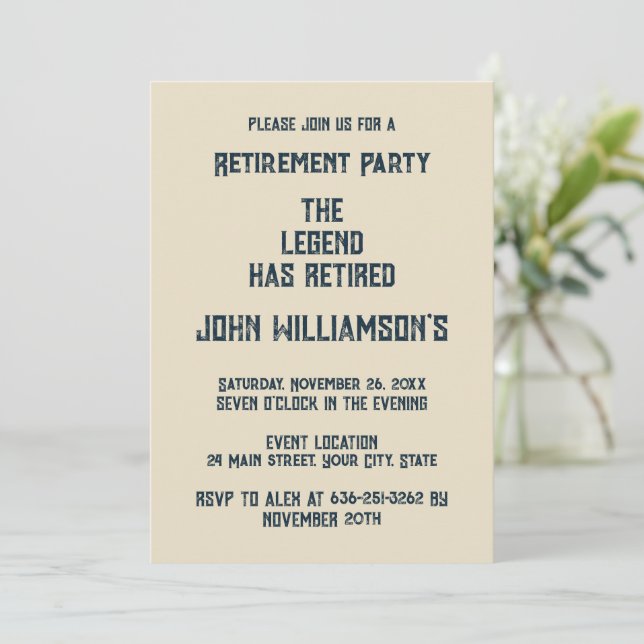 Convites The Legend Has Retired funny retirement (Em pé/Frente)