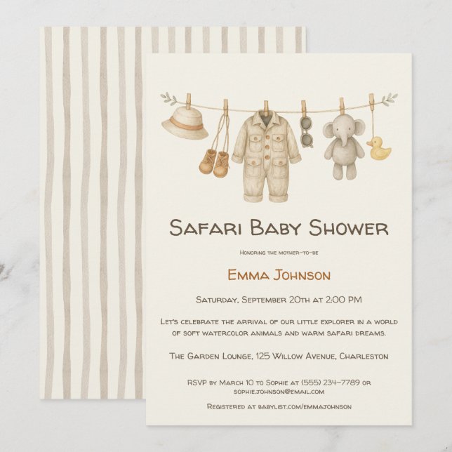 Convites The Little Explorer | Safari Adventure Baby Shower (Frente/Verso)