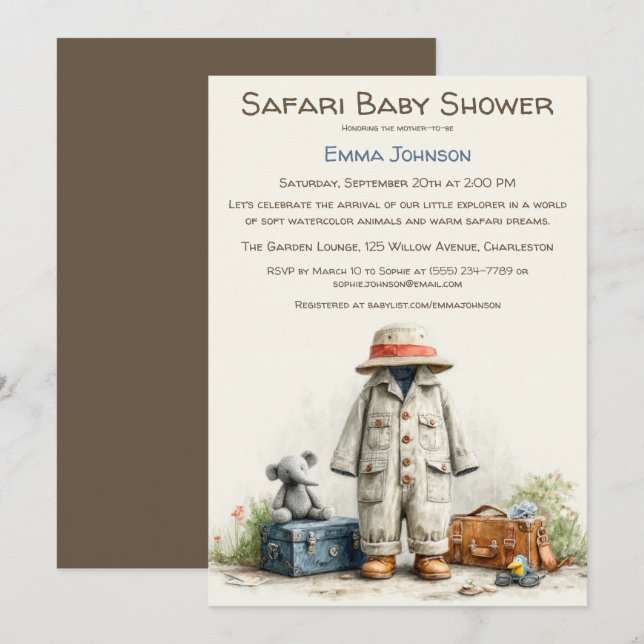 Convites The Little Explorer | Safari Adventure Baby Shower (Frente/Verso)