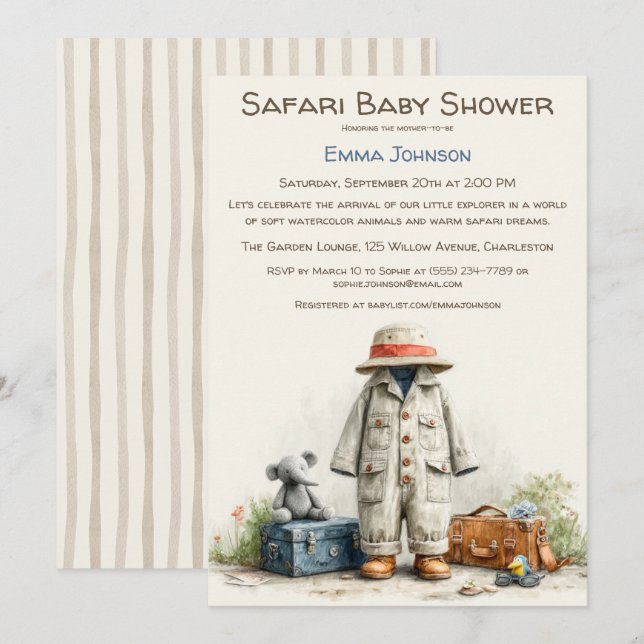 Convites The Little Explorer | Safari Adventure Baby Shower (Frente/Verso)