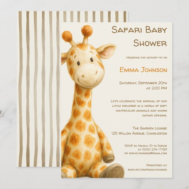 Convites The Little Explorer | Safari Friends Baby Shower (Frente/Verso)
