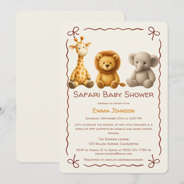 Convites The Little Explorer | Safari Friends Baby Shower (Frente/Verso)