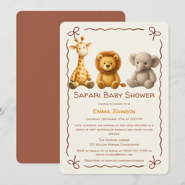 Convites The Little Explorer | Safari Friends Baby Shower (Frente/Verso)