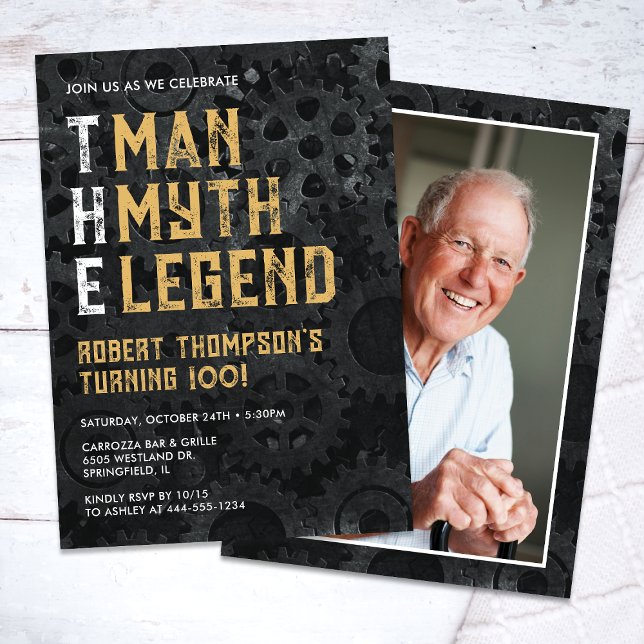 Convites The Man The Myth The Legend 100th Photo Birthday (Criador carregado)