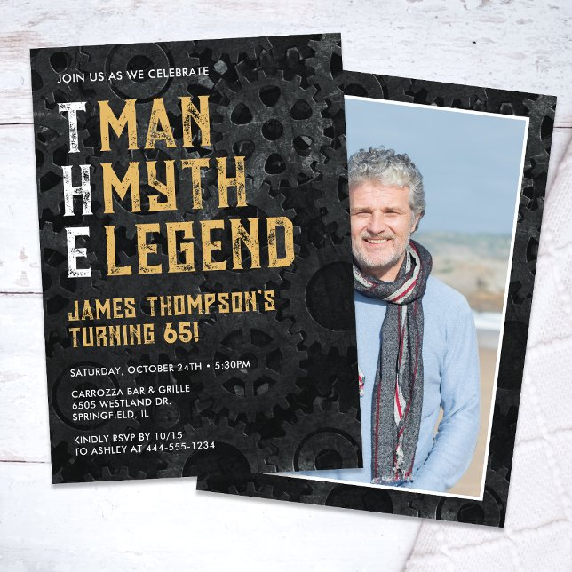 Convites The Man The Myth The Legend 65th Photo Birthday (Criador carregado)