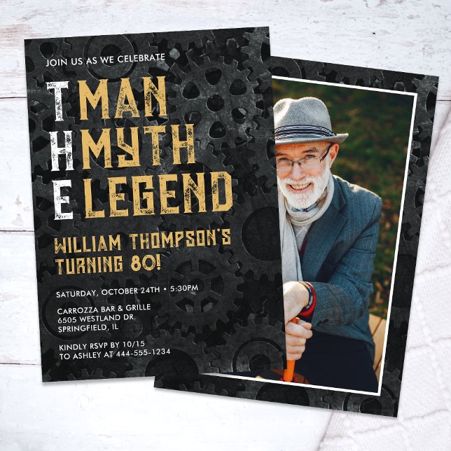 Convites The Man The Myth The Legend 80th Photo Birthday (Criador carregado)