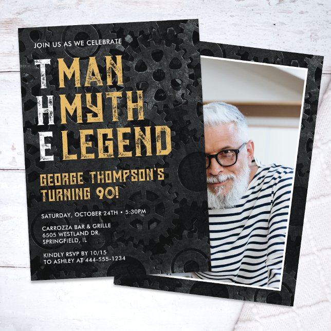Convites The Man The Myth The Legend 90th Photo Birthday (Criador carregado)