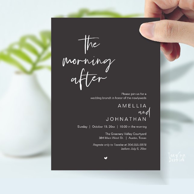 Convites The morning after, Modern Post Wedding Brunch (The morning after, Modern Post Wedding Brunch celebration  Invitation card in charcoal grey)