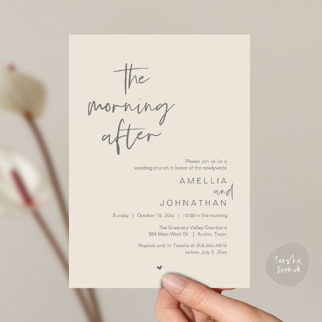 Convites The morning after, Modern Post Wedding Brunch (The morning after, Modern Post Wedding Brunch celebration  Invitation card in cream grey)