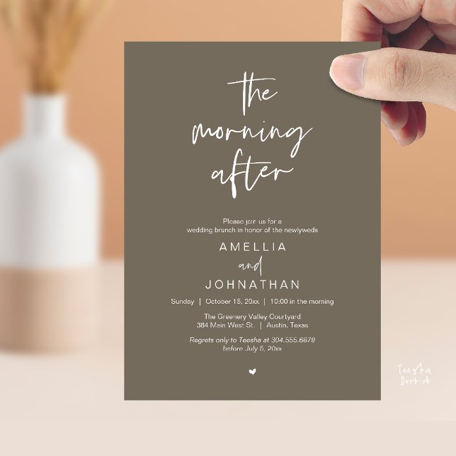 Convites The morning after, Modern Post Wedding Brunch (The morning after, Modern Post Wedding Brunch celebration  Invitation card in taupe brown)