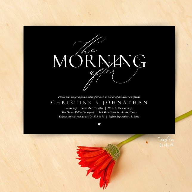 Convites The Morning After, Post Wedding Brunch Elopement (The Morning After, Post Wedding Brunch Elopement Invitation Card in warm contemporary Black White)