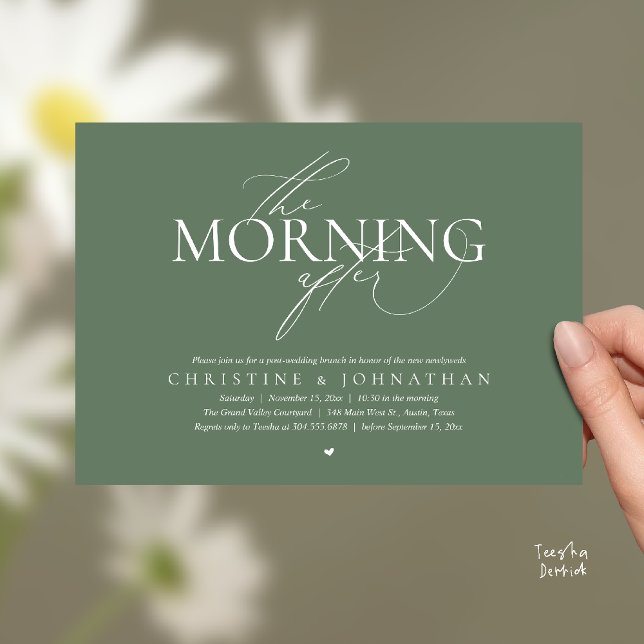 Convites The Morning After, Post Wedding Brunch Elopement (The Morning After, Post Wedding Brunch Elopement Invitation Card in warm contemporary sage green)