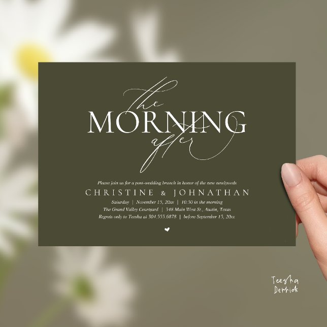 Convites The Morning After, Post Wedding Brunch Elopement (The Morning After, Post Wedding Brunch Elopement Invitation Card in warm contemporary Olive Green)