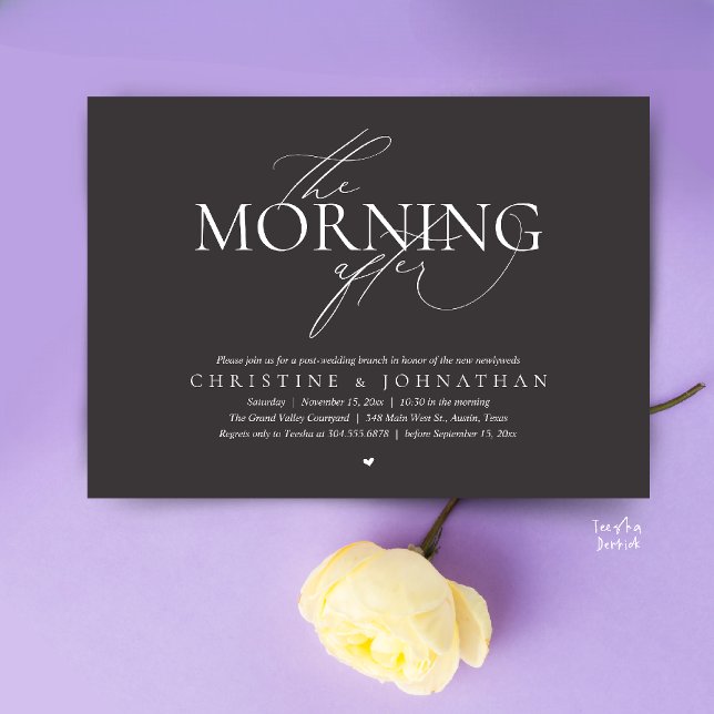Convites The Morning After, Post Wedding Brunch Elopement (The Morning After, Post Wedding Brunch Elopement Invitation Card in warm contemporary Charcoal Grey)