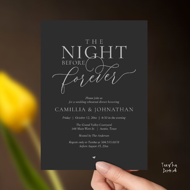 Convites “The Night Before Forever” Charcoal Gray Silver   (“The Night Before Forever” Charcoal Gray and silver Rehearsal Invitation Card)