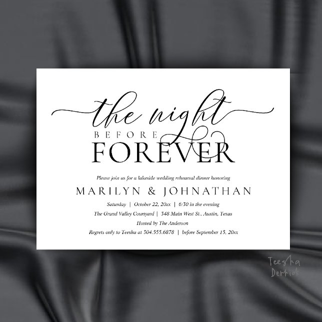 Convites The Night Before Forever, Classy Rehearsal Dinner (The Night Before Forever, Classy Rehearsal Dinner Invitation Card in Black and White)