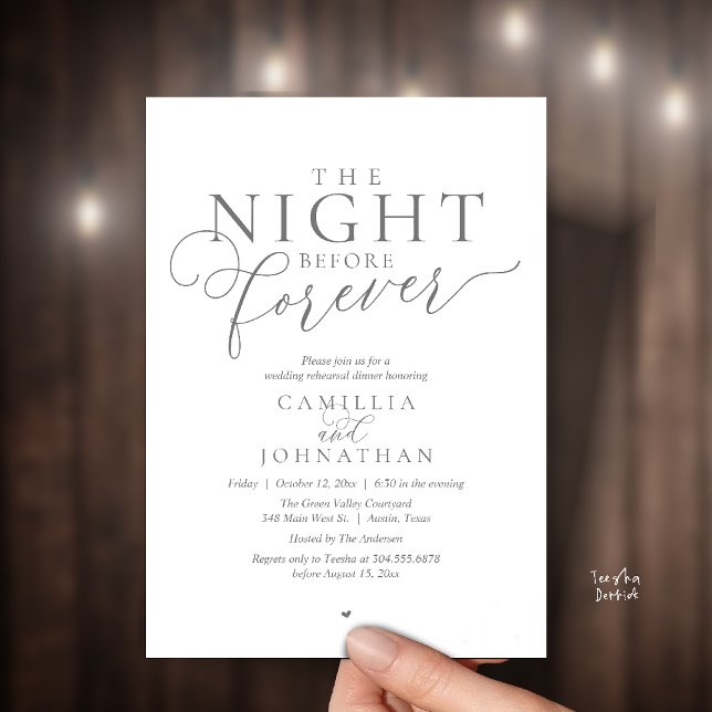 Convites “The Night Before Forever” Modern Rehearsal Dinner (“The Night Before Forever” Modern classy minimalist Rehearsal Dinner Invitation Card dark grey)