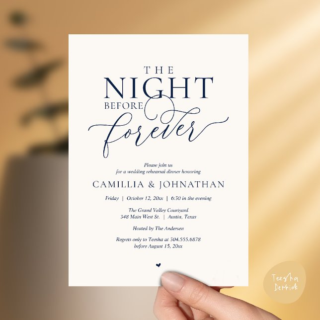 Convites “The Night Before Forever” Navy Ivory Rehearsal (“The Night Before Forever” Navy Ivory Rehearsal Invitation Card)