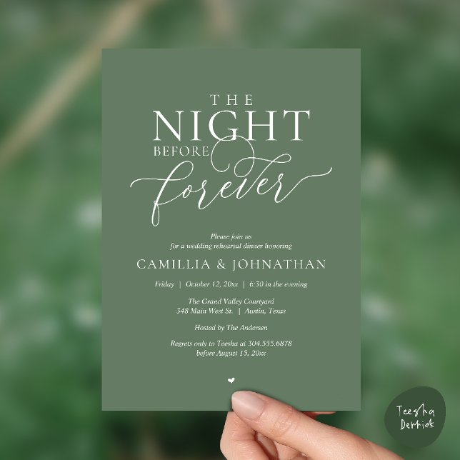 Convites “The Night Before Forever” Sage Green Rehearsal (“The Night Before Forever” Sage Green Rehearsal Invitation Card)