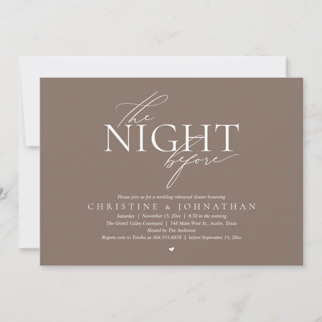 Convites The Night Before, Modern Wedding Rehearsal Dinner  (Frente)
