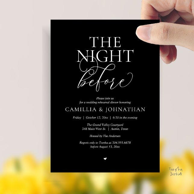Convites “The Night Before” Modern Wedding Rehearsal Dinner (“The Night Before” Modern Classy Rehearsal Dinner Reception Invitation Card Black White)