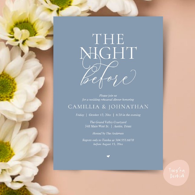 Convites “The Night Before” Modern Wedding Rehearsal Dinner (“The Night Before” Modern Classy Rehearsal Dinner Reception Invitation Card Dusty Blue)