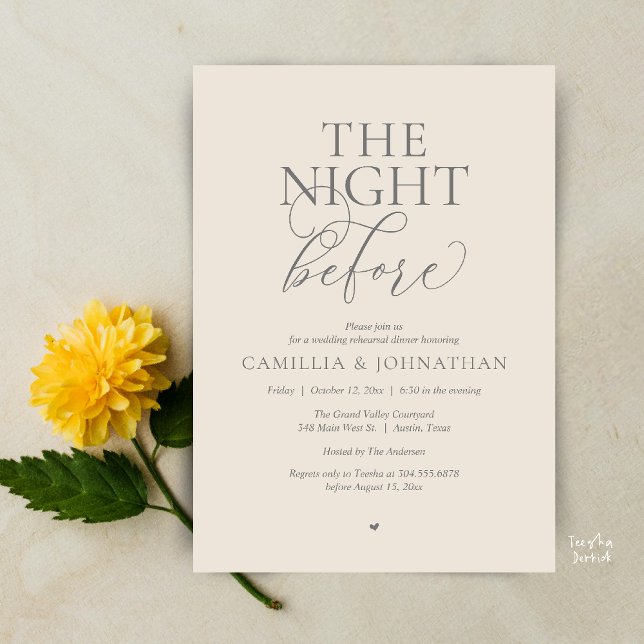 Convites “The Night Before” Modern Wedding Rehearsal Dinner (“The Night Before” Modern Classy Rehearsal Dinner Reception Invitation Card Cream Grey)