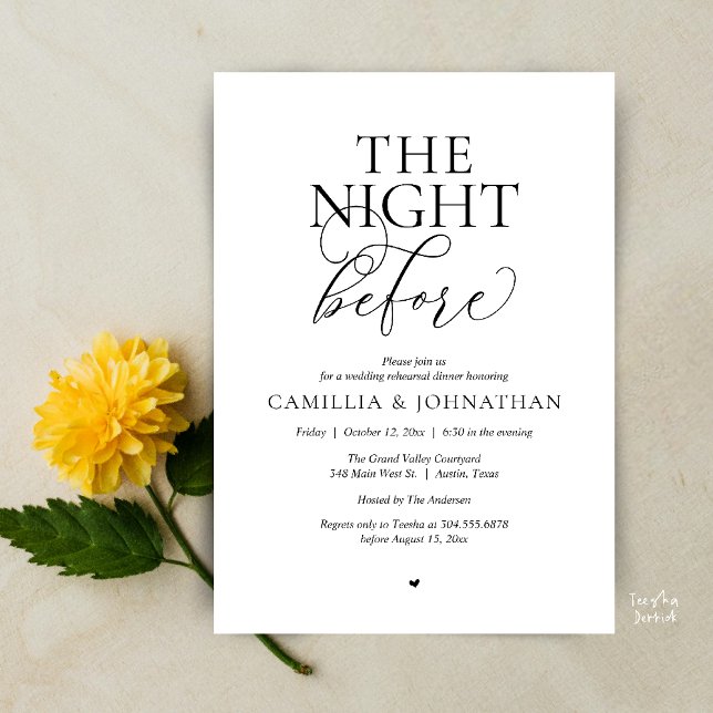 Convites “The Night Before” Modern Wedding Rehearsal Dinner (“The Night Before” Modern Classy Rehearsal Dinner Reception Invitation Card Black White)