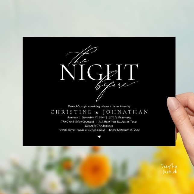 Convites The Night Before, Modern Wedding Rehearsal Dinner  (The Night Before, Modern Wedding Rehearsal Dinner Invitation Card in Black White)