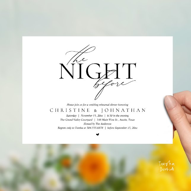 Convites The Night Before, Modern Wedding Rehearsal Dinner  (The Night Before, Modern Wedding Rehearsal Dinner Invitation Card ion Black White)