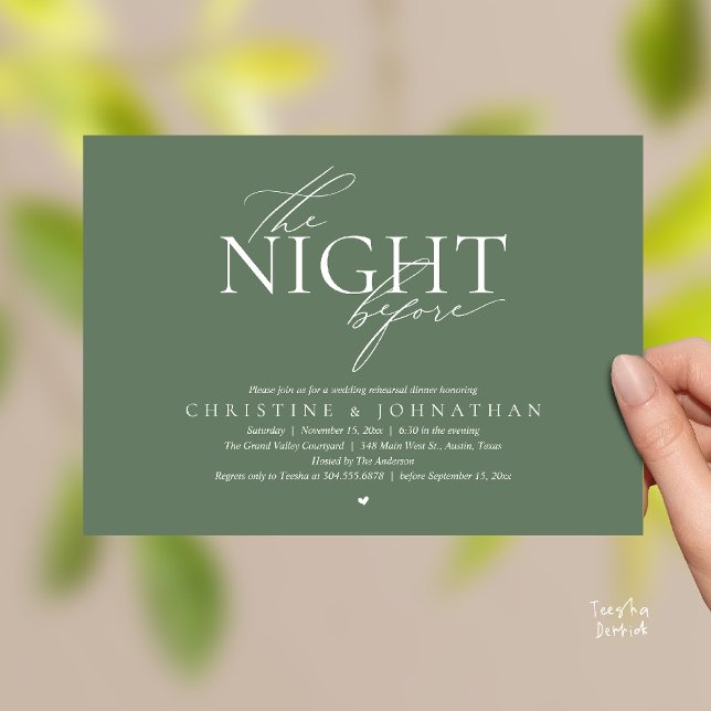 Convites The Night Before, Modern Wedding Rehearsal Dinner  (The Night Before, Modern Wedding Rehearsal Dinner Invitation Card in Sage Green)