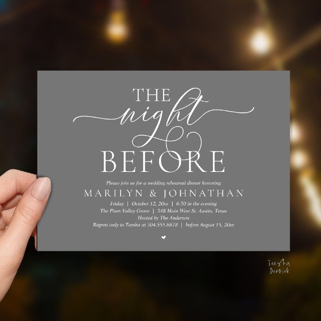 Convites The Night Before, Modern Wedding Rehearsal Dinner (The Night Before, Modern Romantic Classy Wedding Rehearsal Dinner Invitation Card in dark grey)