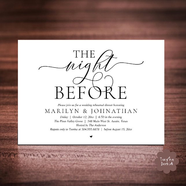 Convites The Night Before, Modern Wedding Rehearsal Dinner (The Night Before, Modern Romantic Classy Wedding Rehearsal Dinner Invitation Card in black and white)